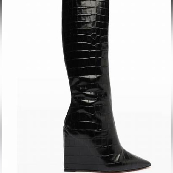 SCHUTZ Black Croc-Embossed Over the Knee Boots - Picture 1 of 5